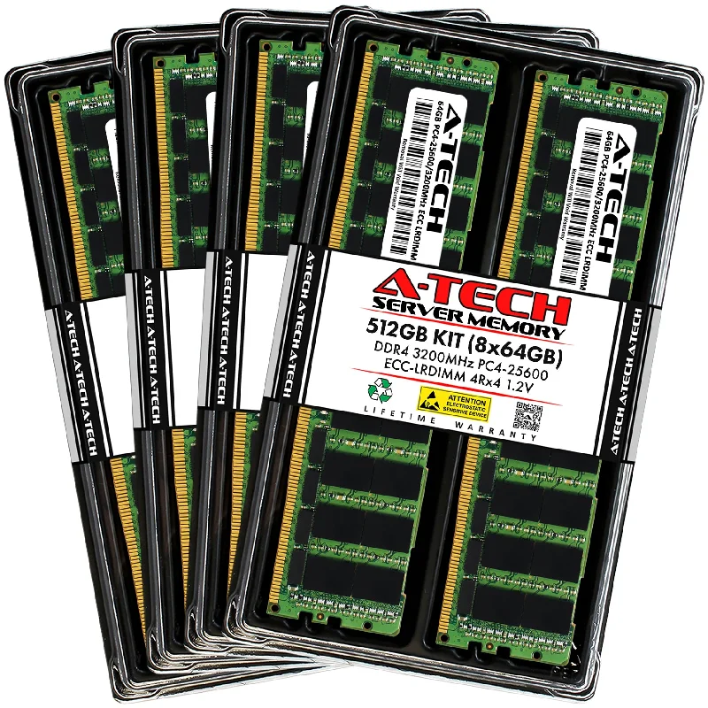 512GB Kit (8 x 64GB) 4Rx4 DDR4-3200 PC4-25600L LRDIMM ECC Load Reduced 1.2V 288-Pin Server Memory RAM