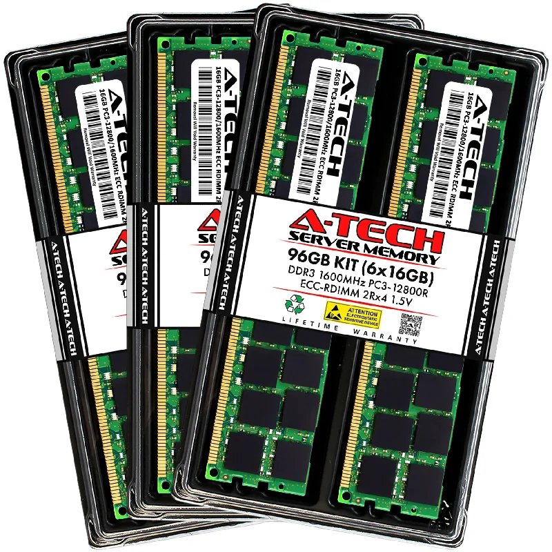 96GB Kit (6 x 16GB) 2Rx4 DDR3-1600 PC3-12800R RDIMM ECC Registered 1.5V 240-Pin Server Memory RAM