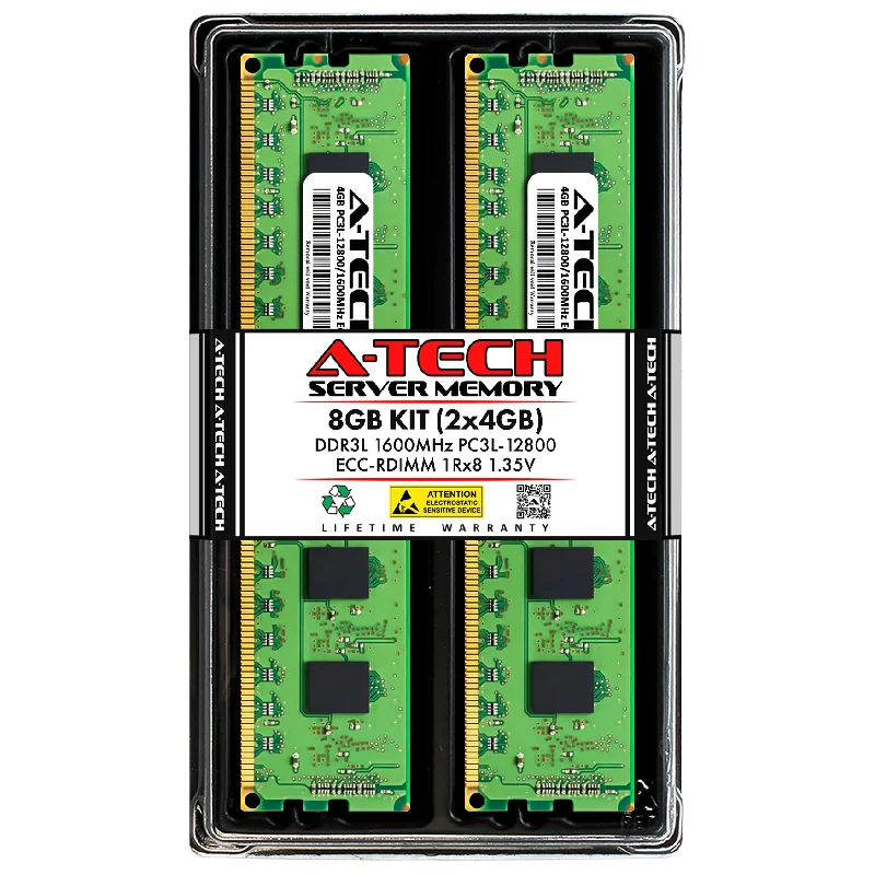 8GB Kit (2 x 4GB) 1Rx8 DDR3-1600 PC3-12800R RDIMM ECC Registered 1.35V 240-Pin Server Memory RAM