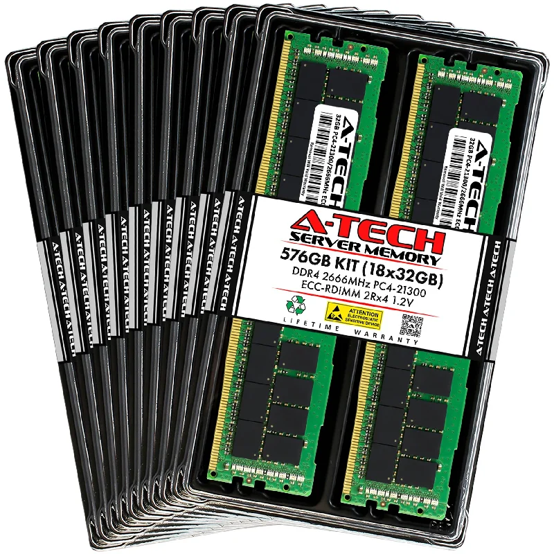 576GB Kit (18 x 32GB) 2Rx4 DDR4-2666 PC4-21300R RDIMM ECC Registered 1.2V 288-Pin Server Memory RAM