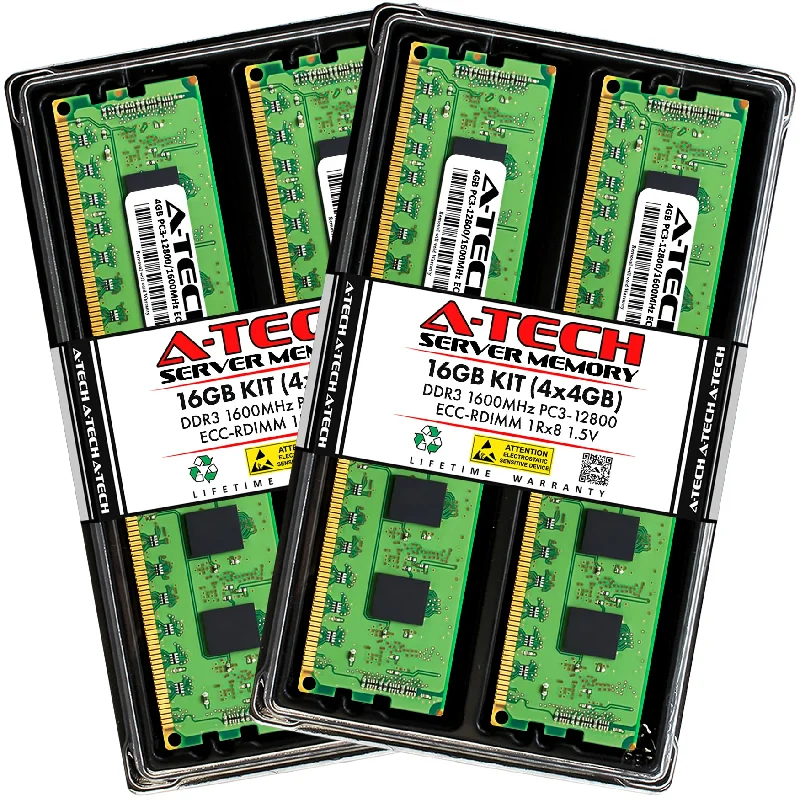 16GB Kit (4 x 4GB) 1Rx8 DDR3-1600 PC3-12800R RDIMM ECC Registered 1.5V 240-Pin Server Memory RAM