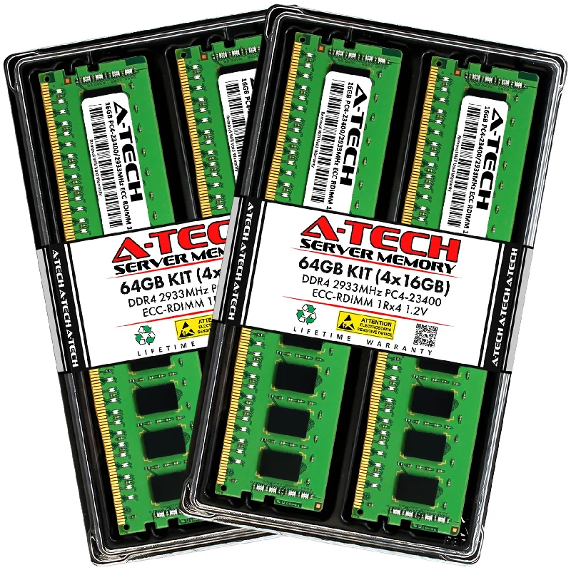 64GB Kit (4 x 16GB) 1Rx4 DDR4-2933 PC4-23400R RDIMM ECC Registered 1.2V 288-Pin Server Memory RAM