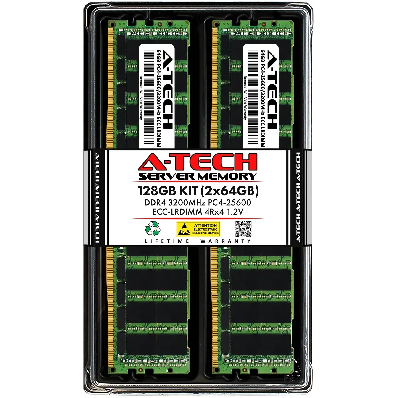 128GB Kit (2 x 64GB) 4Rx4 DDR4-3200 PC4-25600L LRDIMM ECC Load Reduced 1.2V 288-Pin Server Memory RAM