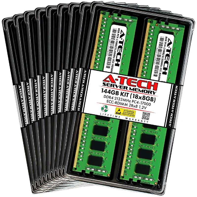 144GB Kit (18 x 8GB) 2Rx8 DDR4-2133 PC4-17000R RDIMM ECC Registered 1.2V 288-Pin Server Memory RAM