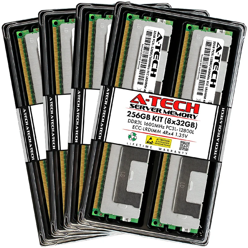 256GB Kit (8 x 32GB) 4Rx4 DDR3-1600 PC3-12800L LRDIMM ECC Load Reduced 1.35V 240-Pin Server Memory RAM