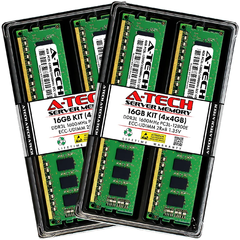 16GB Kit (4 x 4GB) 2Rx8 DDR3-1600 PC3-12800E UDIMM ECC Unbuffered 1.35V 240-Pin Server Memory RAM