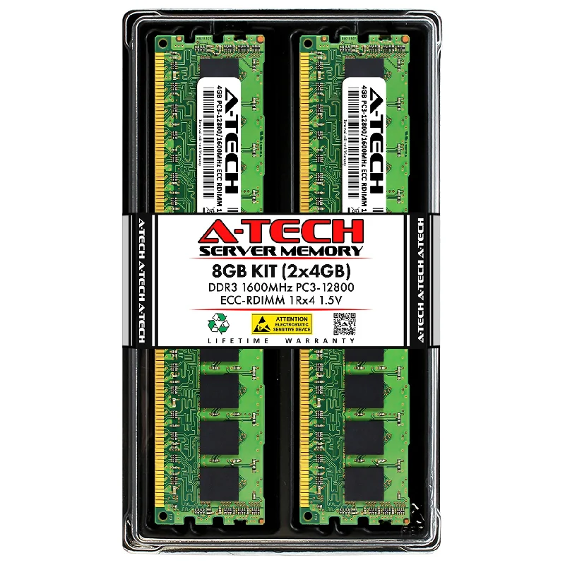 8GB Kit (2 x 4GB) 1Rx4 DDR3-1600 PC3-12800R RDIMM ECC Registered 1.5V 240-Pin Server Memory RAM