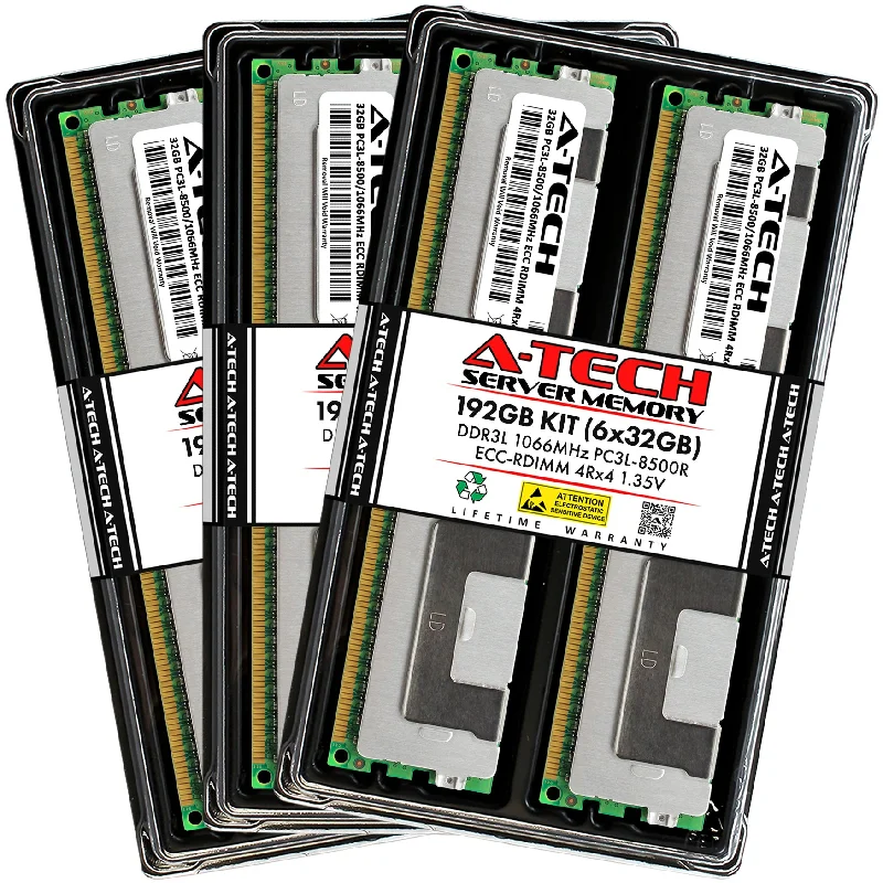 192GB Kit (6 x 32GB) 4Rx4 DDR3-1066 PC3-8500R RDIMM ECC Registered 1.35V 240-Pin Server Memory RAM