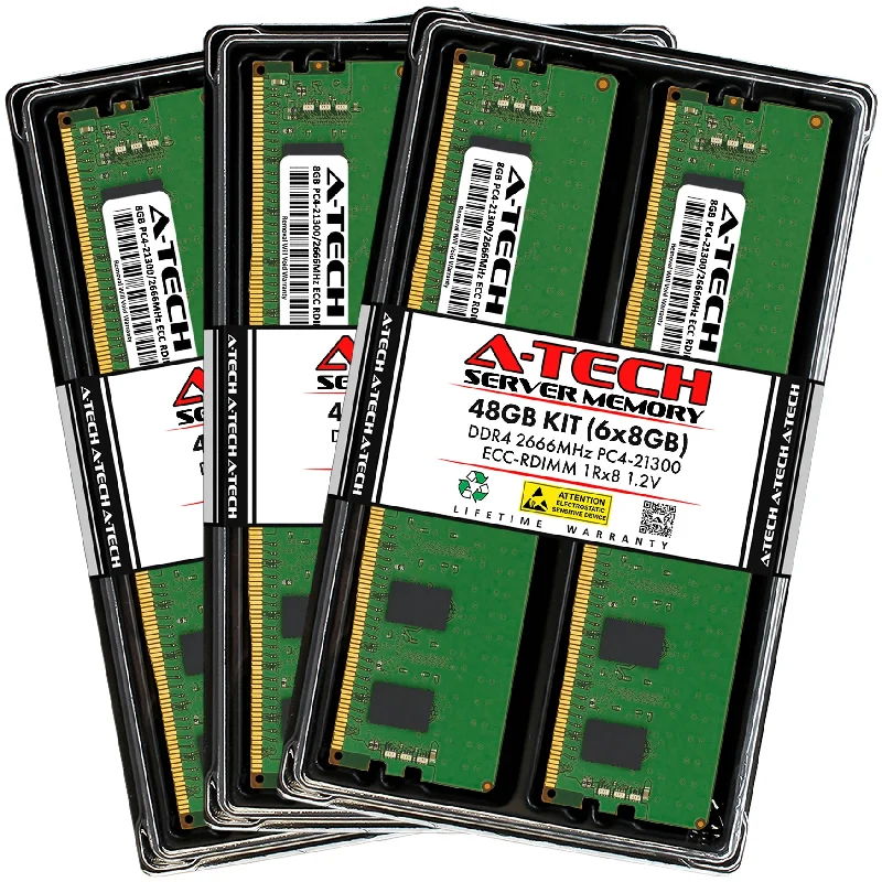 48GB Kit (6 x 8GB) 1Rx8 DDR4-2666 PC4-21300R RDIMM ECC Registered 1.2V 288-Pin Server Memory RAM