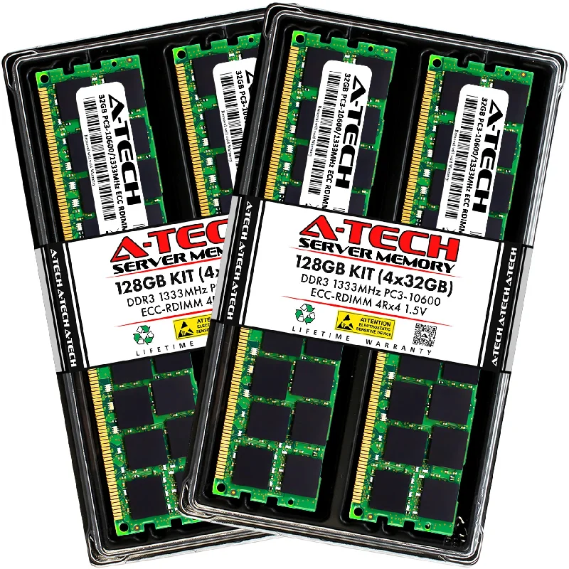 128GB Kit (4 x 32GB) 4Rx4 DDR3-1333 PC3-10600R RDIMM ECC Registered 1.5V 240-Pin Server Memory RAM