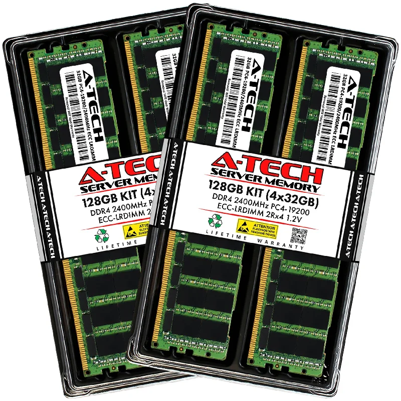 128GB Kit (4 x 32GB) 2Rx4 DDR4-2400 PC4-19200L LRDIMM ECC Load Reduced 1.2V 288-Pin Server Memory RAM