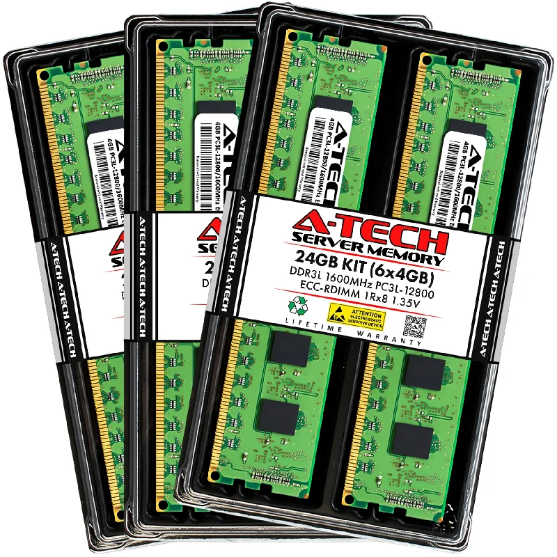 24GB Kit (6 x 4GB) 1Rx8 DDR3-1600 PC3-12800R RDIMM ECC Registered 1.35V 240-Pin Server Memory RAM