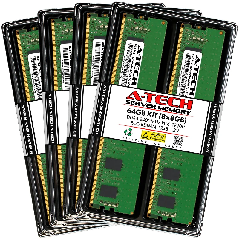 64GB Kit (8 x 8GB) 1Rx8 DDR4-2400 PC4-19200R RDIMM ECC Registered 1.2V 288-Pin Server Memory RAM