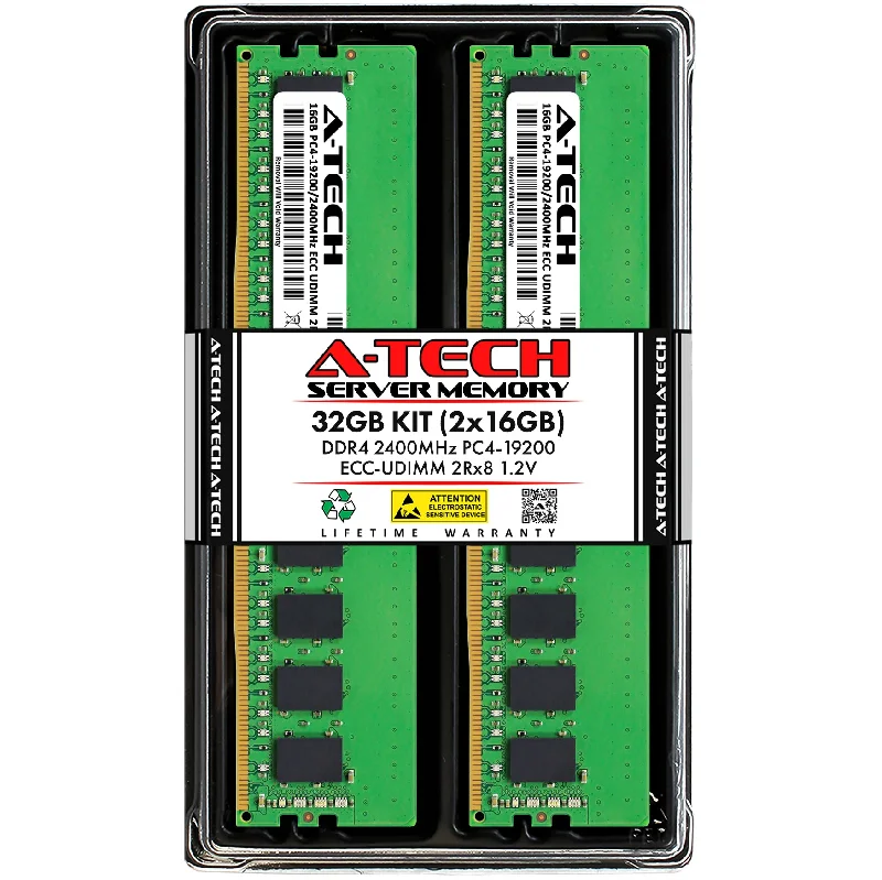 32GB Kit (2 x 16GB) 2Rx8 DDR4-2400 PC4-19200E UDIMM ECC Unbuffered 1.2V 288-Pin Server Memory RAM