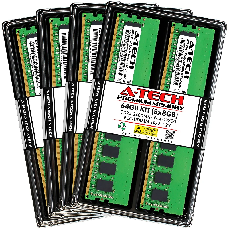 64GB Kit (8 x 8GB) 1Rx8 DDR4-2400 PC4-19200E UDIMM ECC Unbuffered 1.2V 288-Pin Server Memory RAM