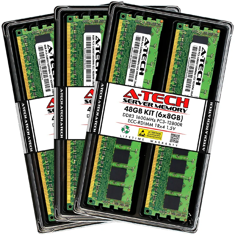 48GB Kit (6 x 8GB) 1Rx4 DDR3-1600 PC3-12800R RDIMM ECC Registered 1.5V 240-Pin Server Memory RAM