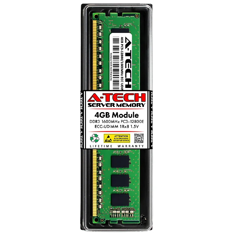 4GB 1Rx8 DDR3-1600 PC3-12800E UDIMM ECC Unbuffered 1.5V 240-Pin Server Memory RAM