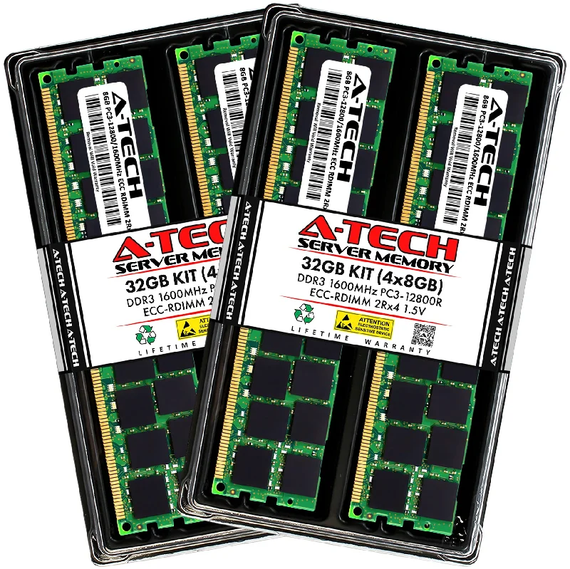 32GB Kit (4 x 8GB) 2Rx4 DDR3-1600 PC3-12800R RDIMM ECC Registered 1.5V 240-Pin Server Memory RAM