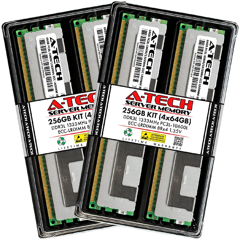 256GB Kit (4 x 64GB) 8Rx4 DDR3-1333 PC3-10600L LRDIMM ECC Load Reduced 1.35V 240-Pin Server Memory RAM