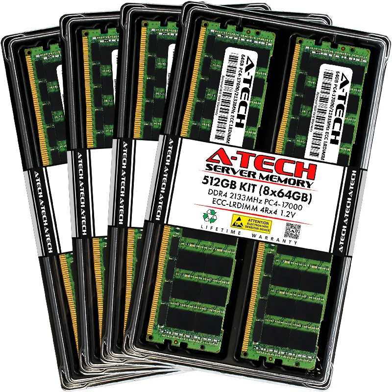 512GB Kit (8 x 64GB) 4Rx4 DDR4-2133 PC4-17000L LRDIMM ECC Load Reduced 1.2V 288-Pin Server Memory RAM