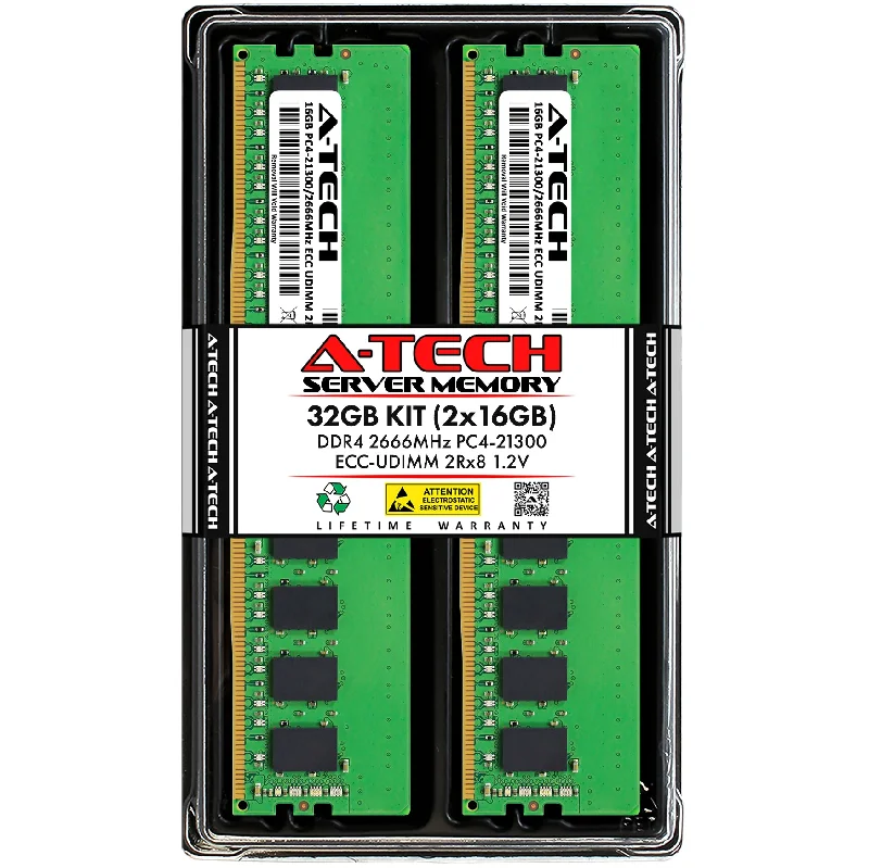 32GB Kit (2 x 16GB) 2Rx8 DDR4-2666 PC4-21300E UDIMM ECC Unbuffered 1.2V 288-Pin Server Memory RAM