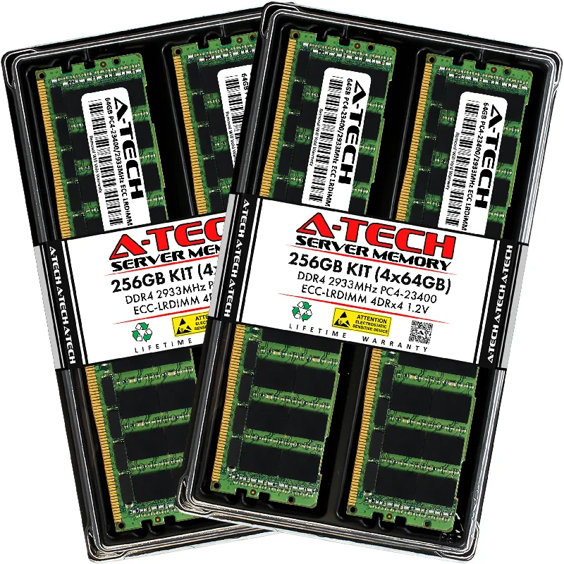 256GB Kit (4 x 64GB) 4Rx4 DDR4-2933 PC4-23400L LRDIMM ECC Load Reduced 1.2V 288-Pin Server Memory RAM