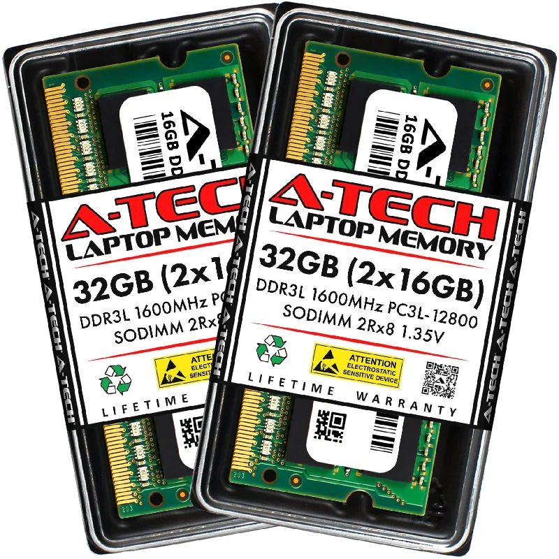 A-Tech 32GB Kit (2x16GB) DDR3 1600MHz (PC3L-12800) 1.35V SODIMM Laptop Memory RAM