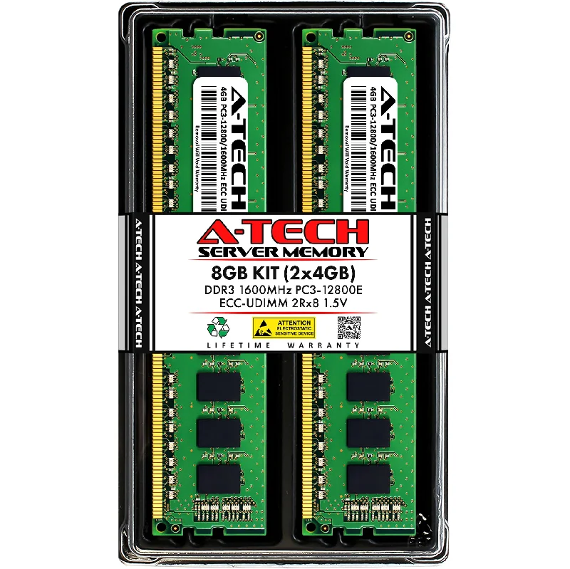 8GB Kit (2 x 4GB) 2Rx8 DDR3-1600 PC3-12800E UDIMM ECC Unbuffered 1.5V 240-Pin Server Memory RAM