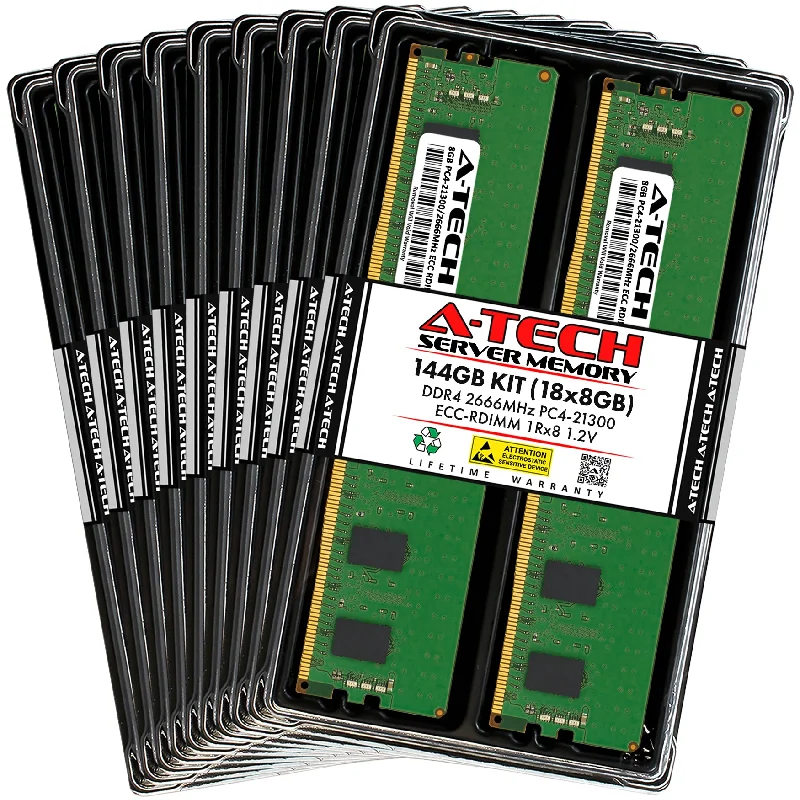 144GB Kit (18 x 8GB) 1Rx8 DDR4-2666 PC4-21300R RDIMM ECC Registered 1.2V 288-Pin Server Memory RAM