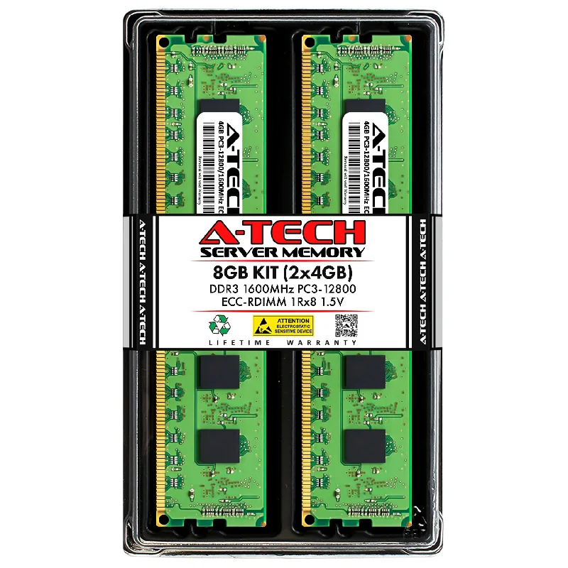 8GB Kit (2 x 4GB) 1Rx8 DDR3-1600 PC3-12800R RDIMM ECC Registered 1.5V 240-Pin Server Memory RAM