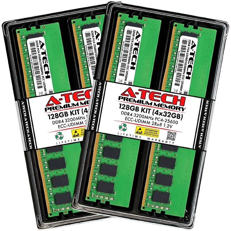 128GB Kit (4 x 32GB) 2Rx8 DDR4-3200 PC4-25600E UDIMM ECC Unbuffered 1.2V 288-Pin Server Memory RAM