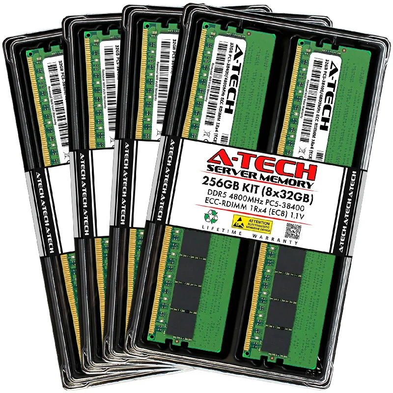 256GB Kit (8 x 32GB) 1Rx4 (EC8) DDR5-4800 PC5-38400R RDIMM ECC Registered 1rx4 Kit (EC8) 1Rx4 (EC8) 1.1V 288-Pin Server Memory RAM