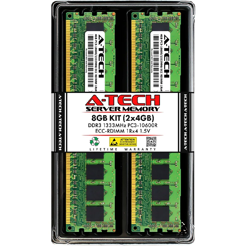 8GB Kit (2 x 4GB) 1Rx4 DDR3-1333 PC3-10600R RDIMM ECC Registered 1.5V 240-Pin Server Memory RAM