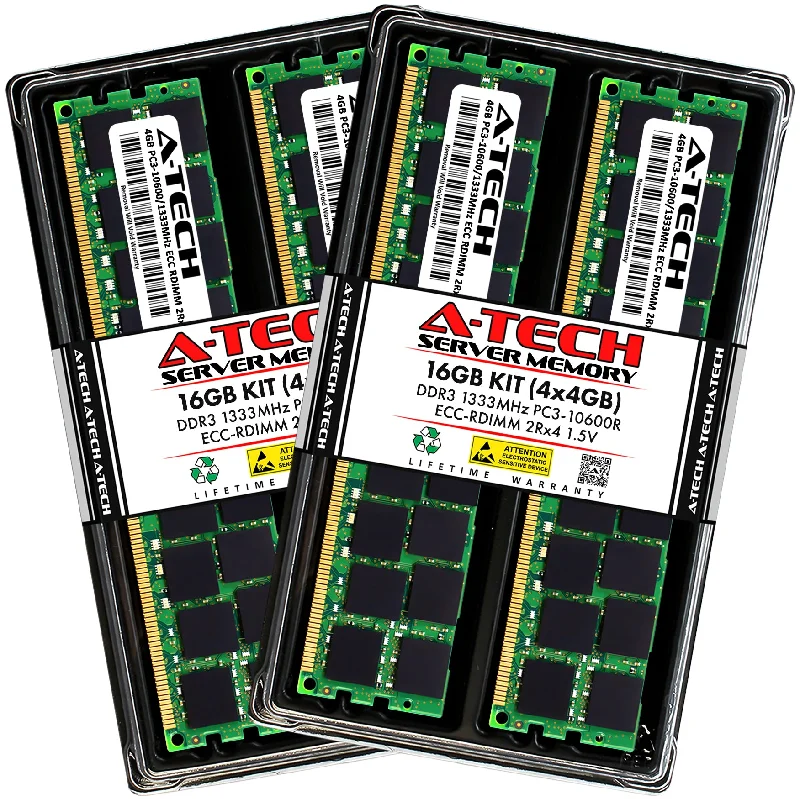 16GB Kit (4 x 4GB) 2Rx4 DDR3-1333 PC3-10600R RDIMM ECC Registered 1.5V 240-Pin Server Memory RAM