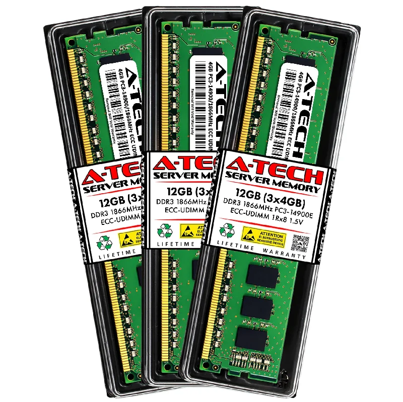 12GB Kit (3 x 4GB) 1Rx8 DDR3-1866 PC3-14900E UDIMM ECC Unbuffered 1.5V 240-Pin Server Memory RAM