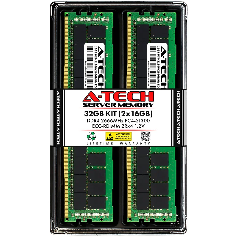 32GB Kit (2 x 16GB) 2Rx4 DDR4-2666 PC4-21300R RDIMM ECC Registered 1.2V 288-Pin Server Memory RAM