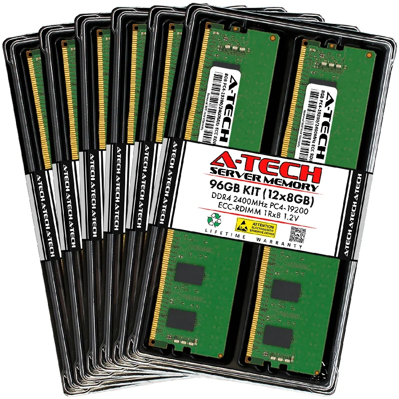 96GB Kit (12 x 8GB) 1Rx8 DDR4-2400 PC4-19200R RDIMM ECC Registered 1.2V 288-Pin Server Memory RAM