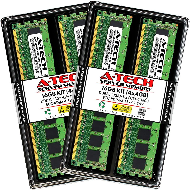 16GB Kit (4 x 4GB) 1Rx4 DDR3-1333 PC3-10600R RDIMM ECC Registered 1.35V 240-Pin Server Memory RAM