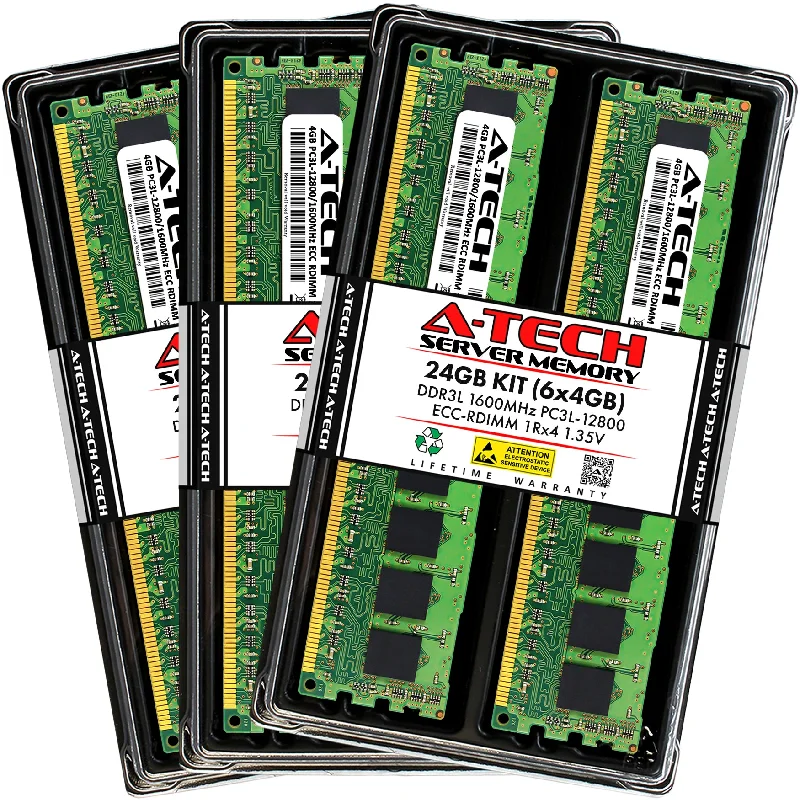 24GB Kit (6 x 4GB) 1Rx4 DDR3-1600 PC3-12800R RDIMM ECC Registered 1.35V 240-Pin Server Memory RAM