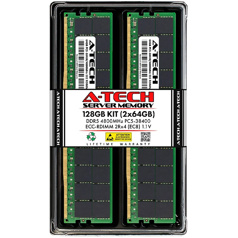 128GB Kit (2 x 64GB) 2Rx4 (EC8) DDR5-4800 PC5-38400R RDIMM ECC Registered 2rx4 Kit 1.1V 288-Pin Server Memory RAM