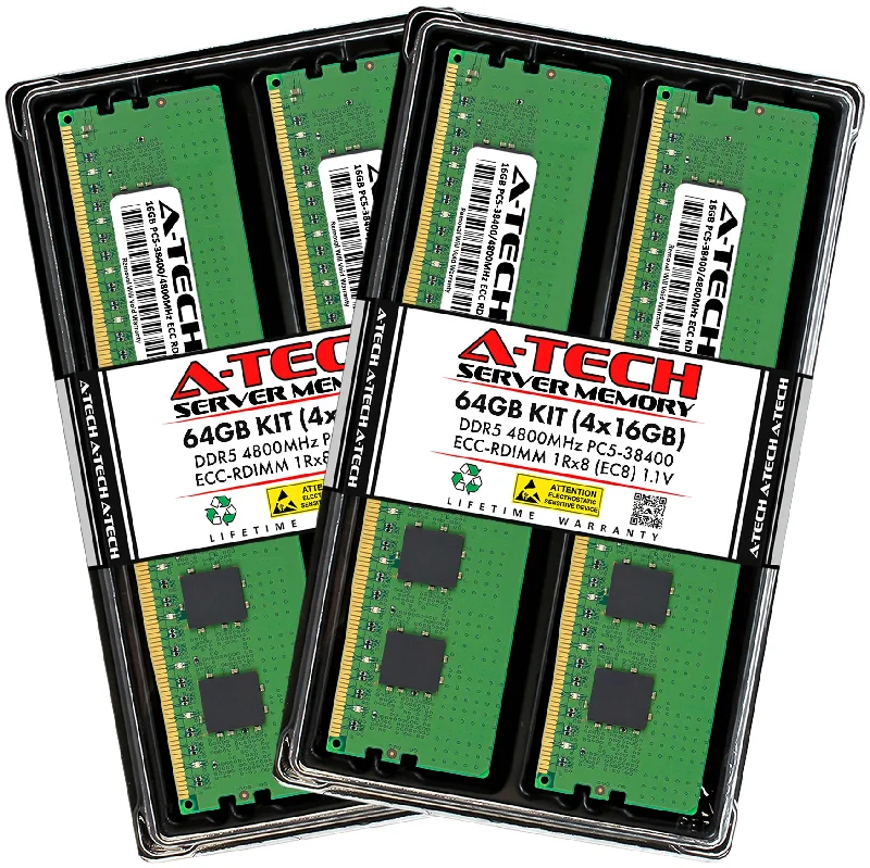 64GB Kit (4 x 16GB) 1Rx8 (EC8) DDR5-4800 PC5-38400R RDIMM ECC Registered 1rx8 Kit 1.1V 288-Pin Server Memory RAM