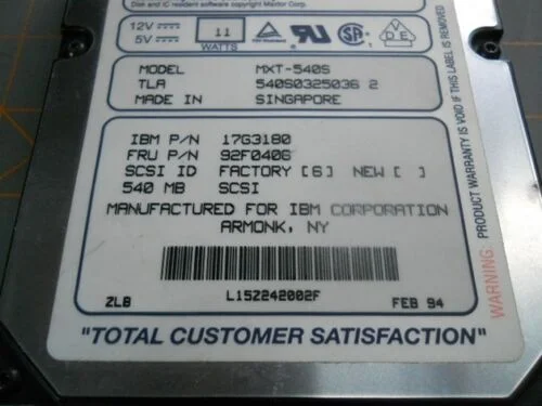 17G3180 IBM/Maxtor 540MB SCSI Hard Drive