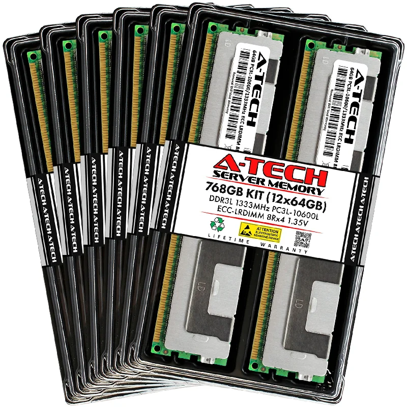 768GB Kit (12 x 64GB) 8Rx4 DDR3-1333 PC3-10600L LRDIMM ECC Load Reduced 1.35V 240-Pin Server Memory RAM