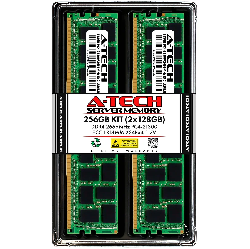 256GB Kit (2 x 128GB) 2S4Rx4 (8Rx4) DDR4-2666 PC4-21300L LRDIMM ECC Load Reduced 1.2V 288-Pin Server Memory RAM