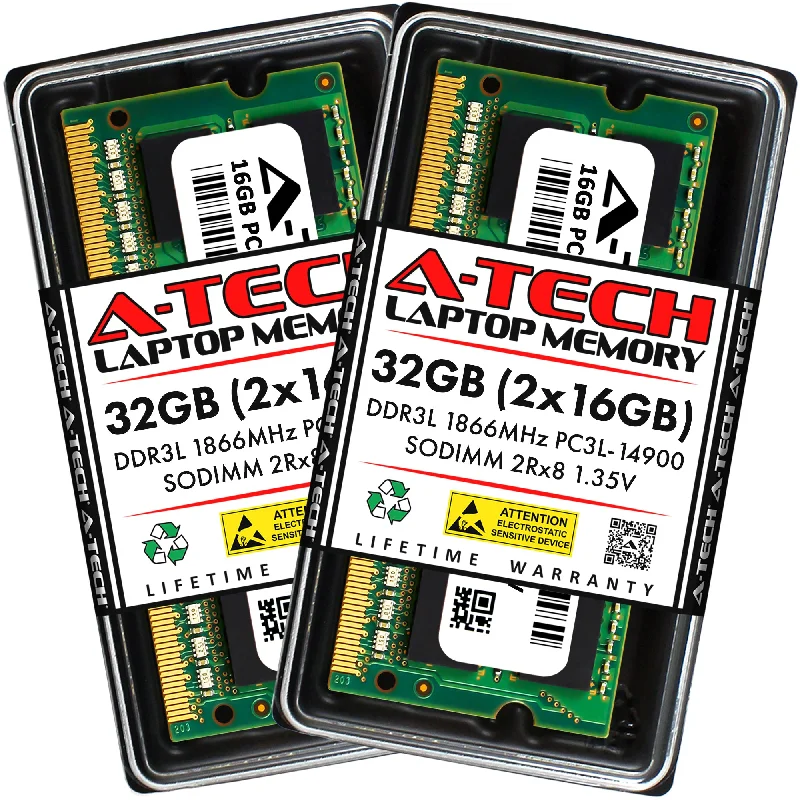 A-Tech 32GB Kit (2x16GB) DDR3 1866MHz (PC3L-14900) 1.35V SODIMM Laptop Memory RAM