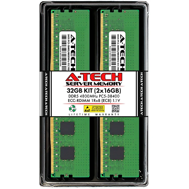 32GB Kit (2 x 16GB) 1Rx8 (EC8) DDR5-4800 PC5-38400R RDIMM ECC Registered 1rx8 Kit 1.1V 288-Pin Server Memory RAM