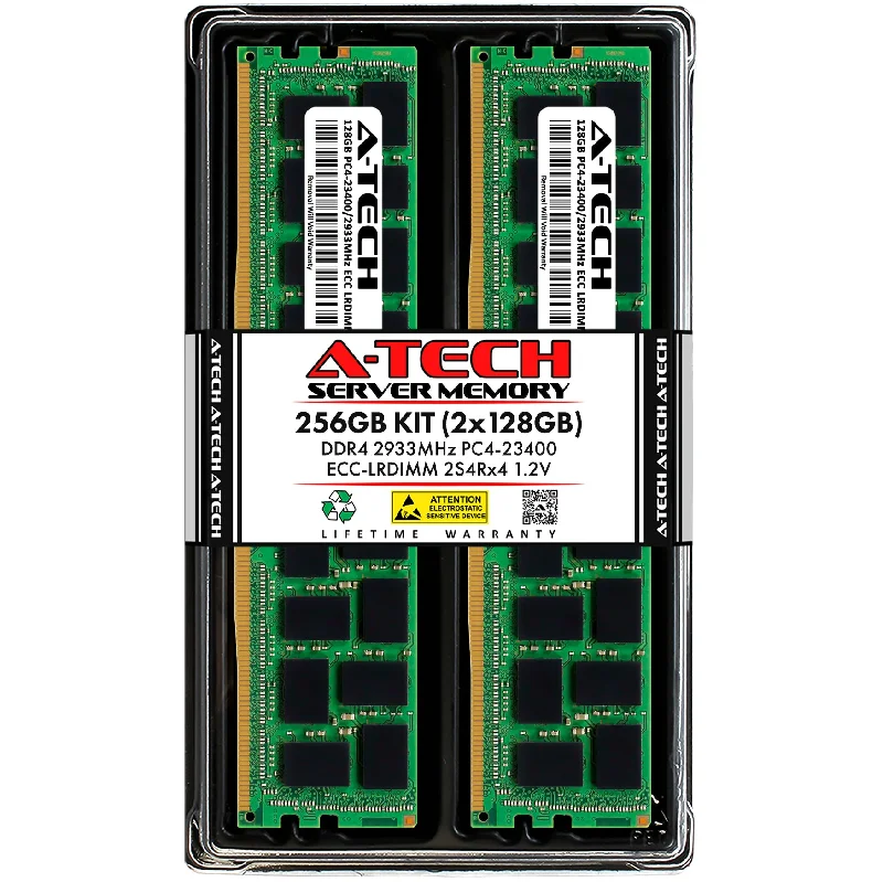 256GB Kit (2 x 128GB) 2S4Rx4 (8Rx4) DDR4-2933 PC4-23400L LRDIMM ECC Load Reduced 1.2V 288-Pin Server Memory RAM