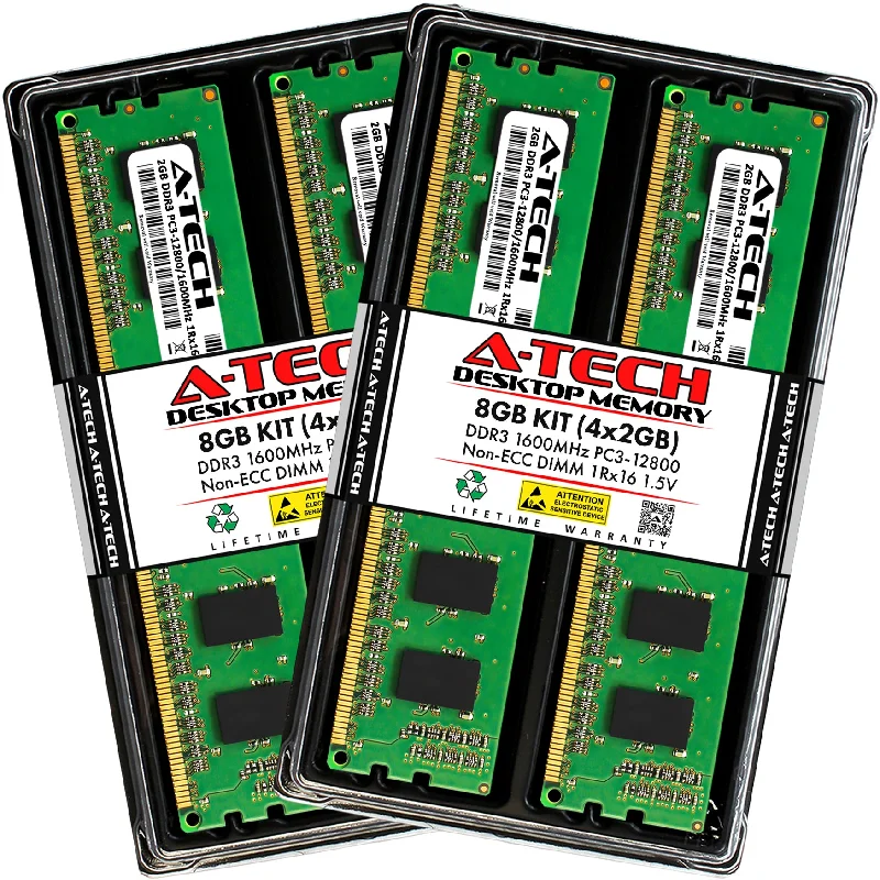 8GB Kit (4 x 2GB) DDR3-1600 (PC3-12800) DIMM SR x16 Desktop Memory RAM