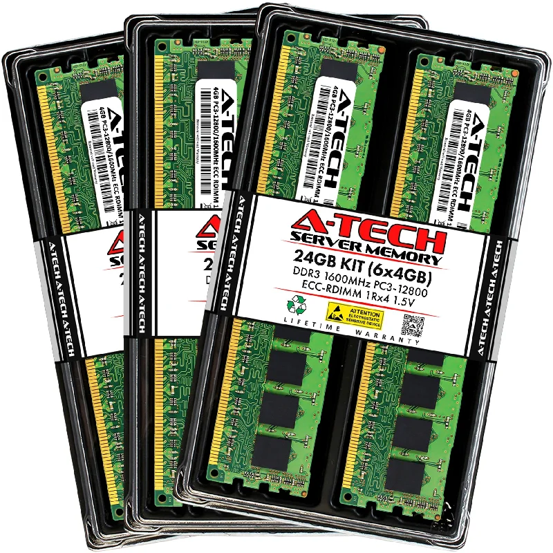 24GB Kit (6 x 4GB) 1Rx4 DDR3-1600 PC3-12800R RDIMM ECC Registered 1.5V 240-Pin Server Memory RAM