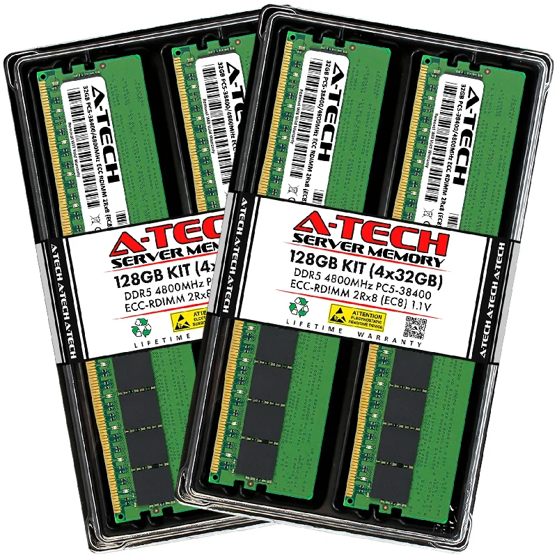 128GB Kit (4 x 32GB) 2Rx8 (EC8) DDR5-4800 PC5-38400R RDIMM ECC Registered 1.1V 288-Pin Server Memory RAM